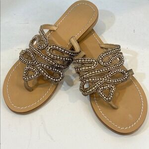 Crystal Beaded Sandals Womens Size 8 Beachy Boho Casual